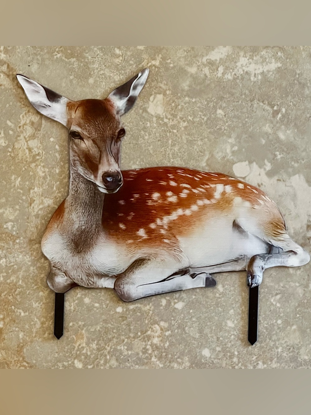 NIP Lifelike Flat Acrylic Deer/Fawn Yard Stake Never used. Opened for photos.